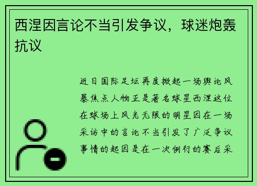 西涅因言论不当引发争议，球迷炮轰抗议